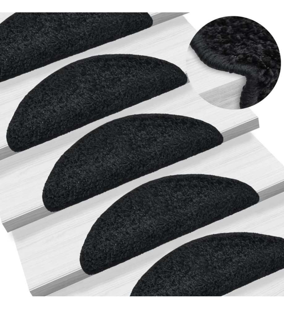 Tapis d'escalier 15 pcs noir 56x17x3 cm