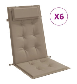 Coussins de chaise à dossier haut lot de 6 taupe tissu oxford