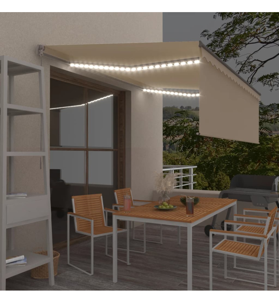 Auvent manuel rétractable avec store et LED 4,5x3 m Crème