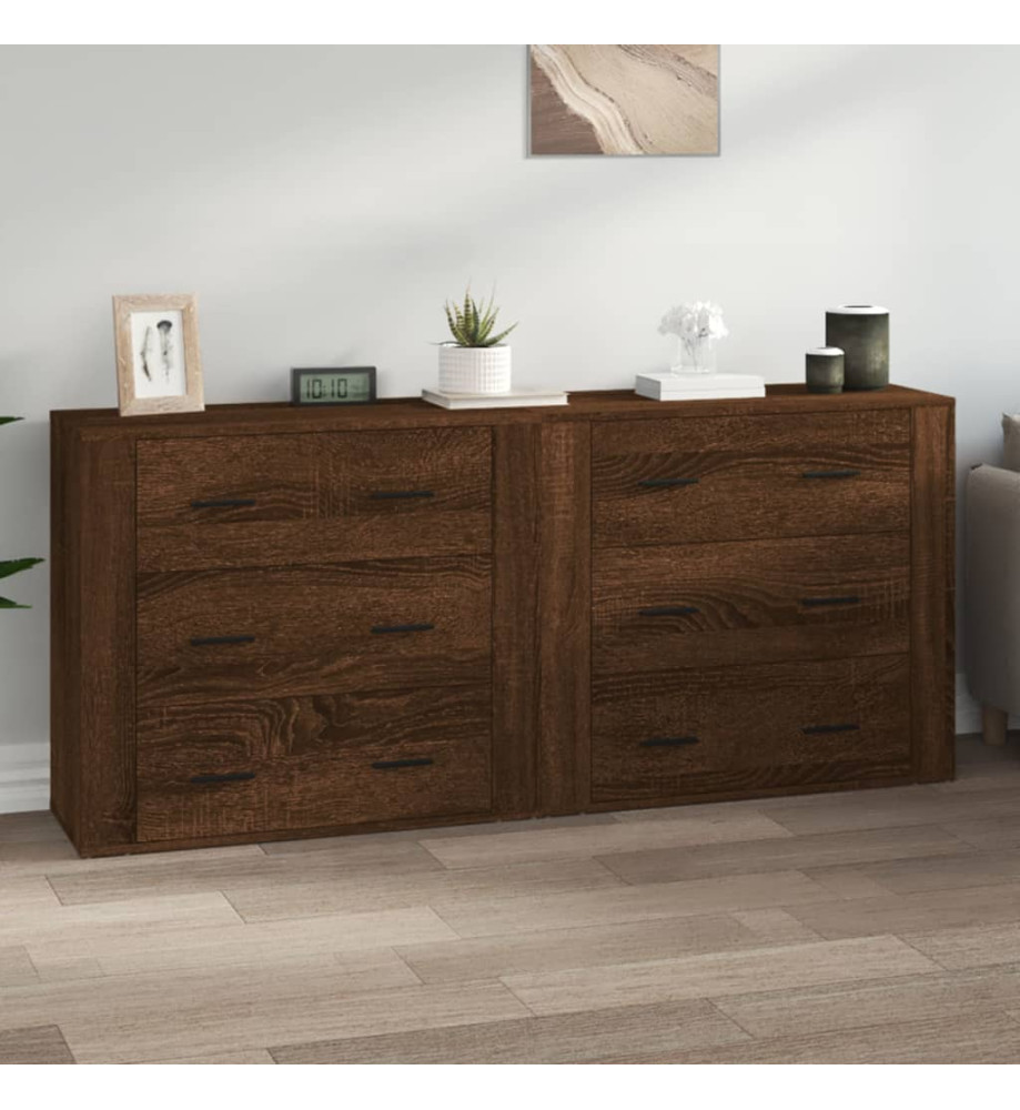 Buffets 2 pcs chêne marron bois d'ingénierie