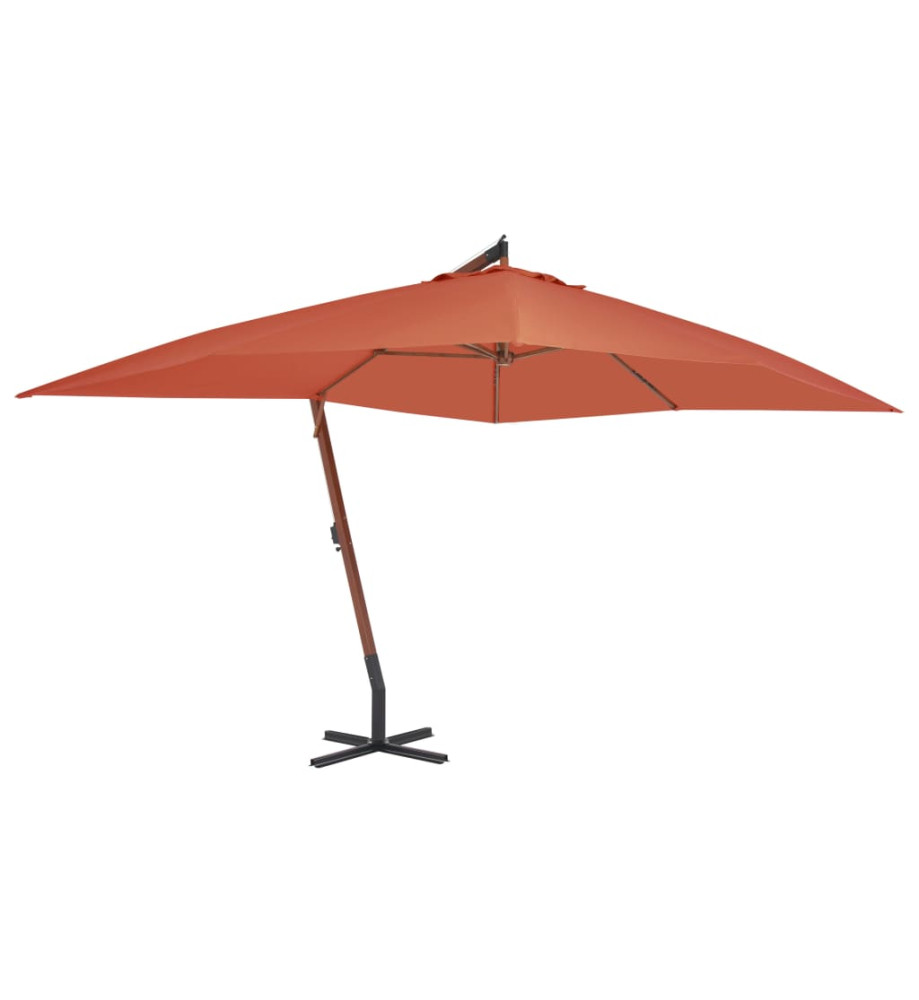 Parasol en porte-à-faux avec mât en bois 400x300 cm Terre cuite