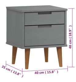 Table de chevet MOLDE Gris 40x35x48 cm Bois de pin massif