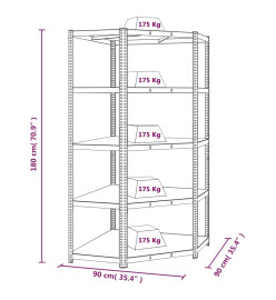 Étagère d'angle 5 niveaux Gris Acier et bois d'ingénierie