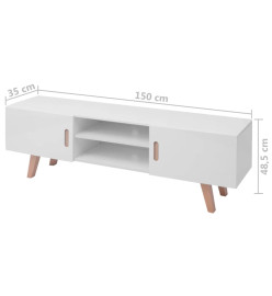 Meuble TV MDF 150x35x48,5 cm Blanc brillant