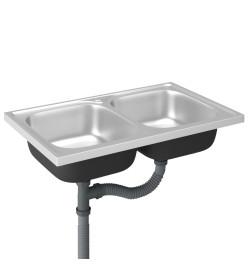 Évier de cuisine à double lavabo argenté 800x500x155 mm inox