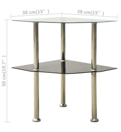 Table 2 niveaux Transparent et noir 38x38x50 cm Verre trempé