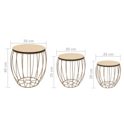 Ensemble de table basse Contreplaqué de peuplier Fer 3 pcs