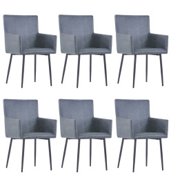 Chaises à manger avec accoudoirs lot de 6 gris similicuir daim