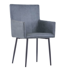 Chaises à manger avec accoudoirs lot de 6 gris similicuir daim