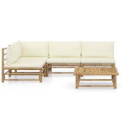Salon de jardin 5 pcs avec coussins blanc crème Bambou