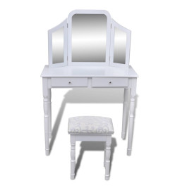 Coiffeuse avec miroir et tabouret 2 tiroirs Blanc