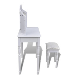 Coiffeuse avec miroir et tabouret 2 tiroirs Blanc