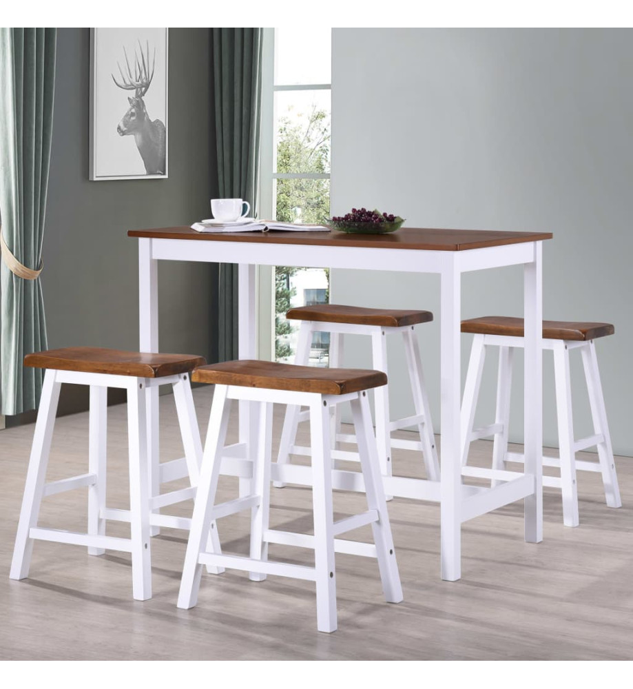 Table et tabouret de bar 5 pcs Bois massif