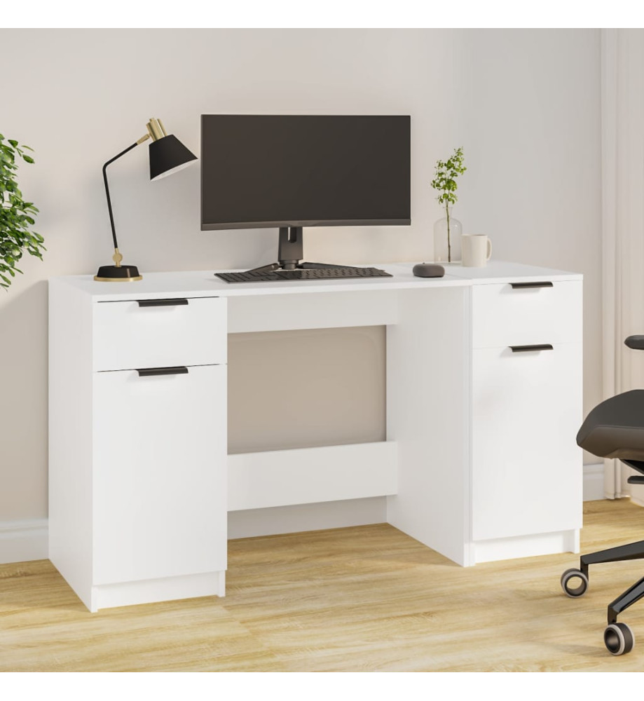 Bureau avec armoire latérale Blanc Bois d'ingénierie