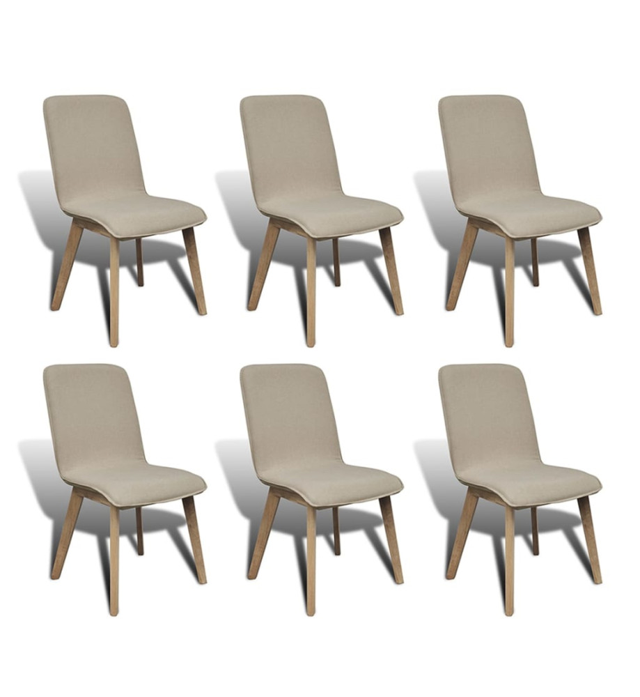 Chaises à manger lot de 6 beige tissu et chêne massif