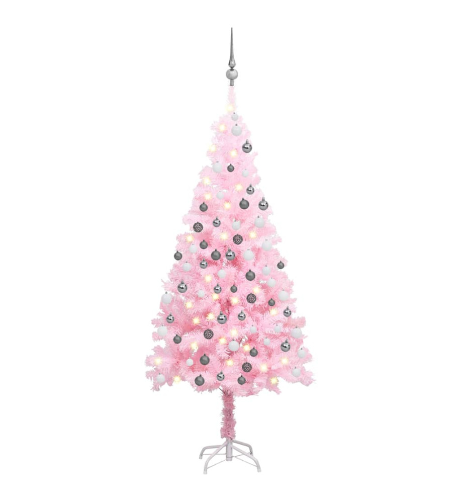 Arbre de Noël artificiel avec LED et boules Rose 180 cm PVC