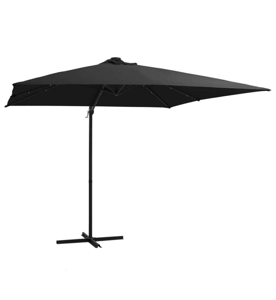 Parasol déporté avec LED et mât en acier 250x250 cm Noir