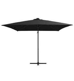 Parasol déporté avec LED et mât en acier 250x250 cm Noir