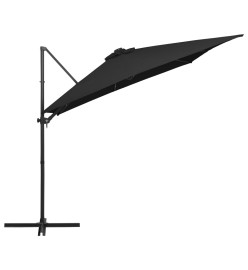 Parasol déporté avec LED et mât en acier 250x250 cm Noir