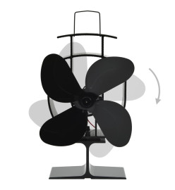 Ventilateur de poêle alimenté par chaleur 4 pales Noir