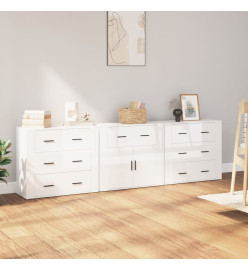 Buffets 3 pcs blanc brillant bois d'ingénierie