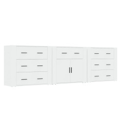 Buffets 3 pcs blanc brillant bois d'ingénierie