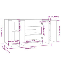 Buffet chêne sonoma 135x41x75 cm bois d'ingénierie