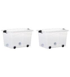 Boîtes de rangement et roues et couvercles 2pcs Transparent 60L