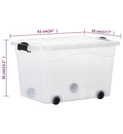 Boîtes de rangement et roues et couvercles 2pcs Transparent 60L