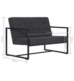 Sofa à 2 places avec accoudoirs Gris foncé Acier et tissu