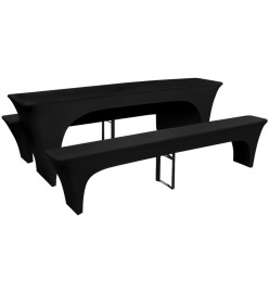 Housses de table et bancs Extensibles 3 pcs Noir 220x50x80 cm