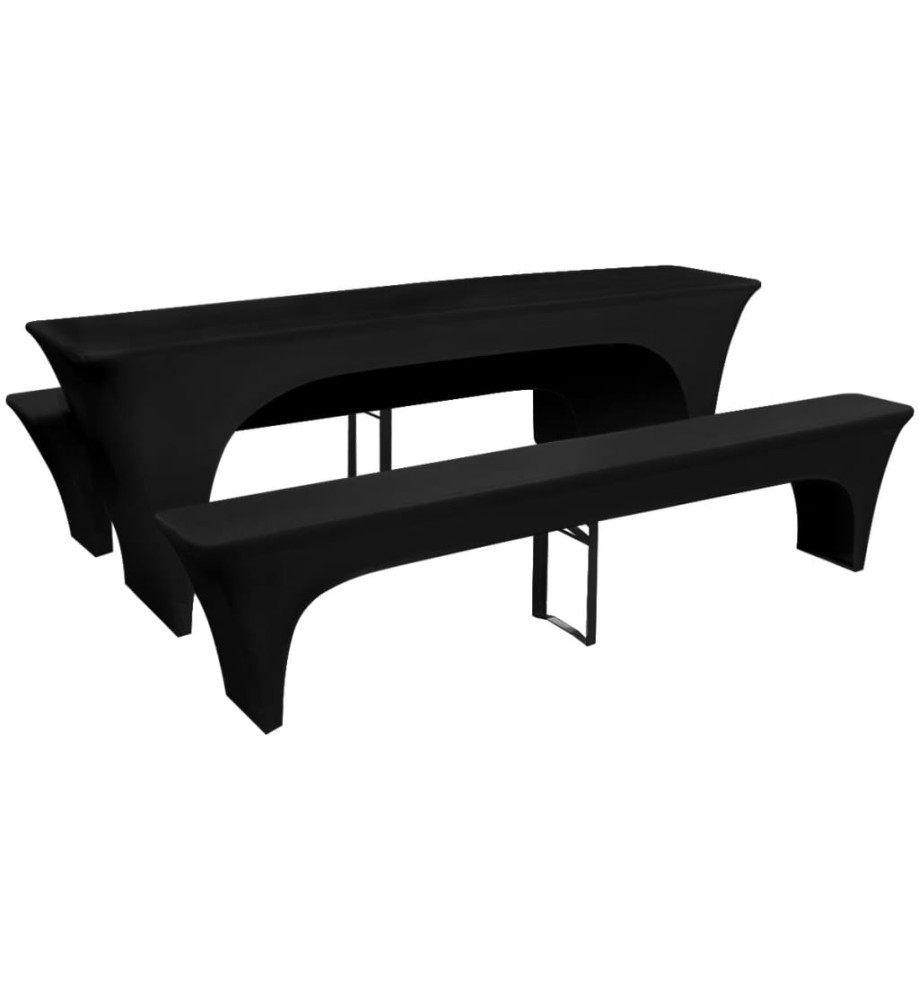 Housses de table et bancs Extensibles 3 pcs Noir 220x50x80 cm