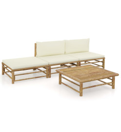 Salon de jardin 4 pcs avec coussins blanc crème Bambou