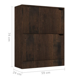 Armoire à chaussures 2 portes Chêne fumé 59x24x74 cm Aggloméré