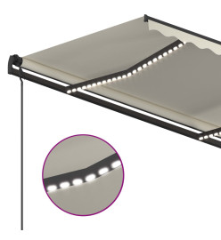 Auvent manuel rétractable avec LED 4,5x3,5 m Crème