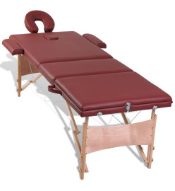 Table pliable de massage Rouge 3 zones avec cadre en bois