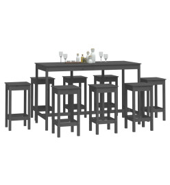 Ensemble de bar 9 pcs Gris Bois de pin massif