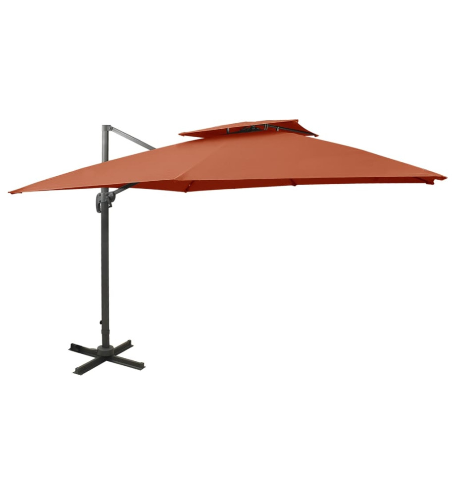 Parasol déporté à double toit 300x300 cm Terre cuite