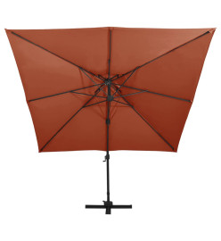 Parasol déporté à double toit 300x300 cm Terre cuite