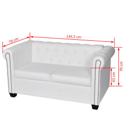 Canapé Chesterfield à 2 places cuir synthétique blanc