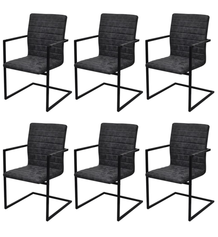 Chaises à manger cantilever lot de 6 noir similicuir