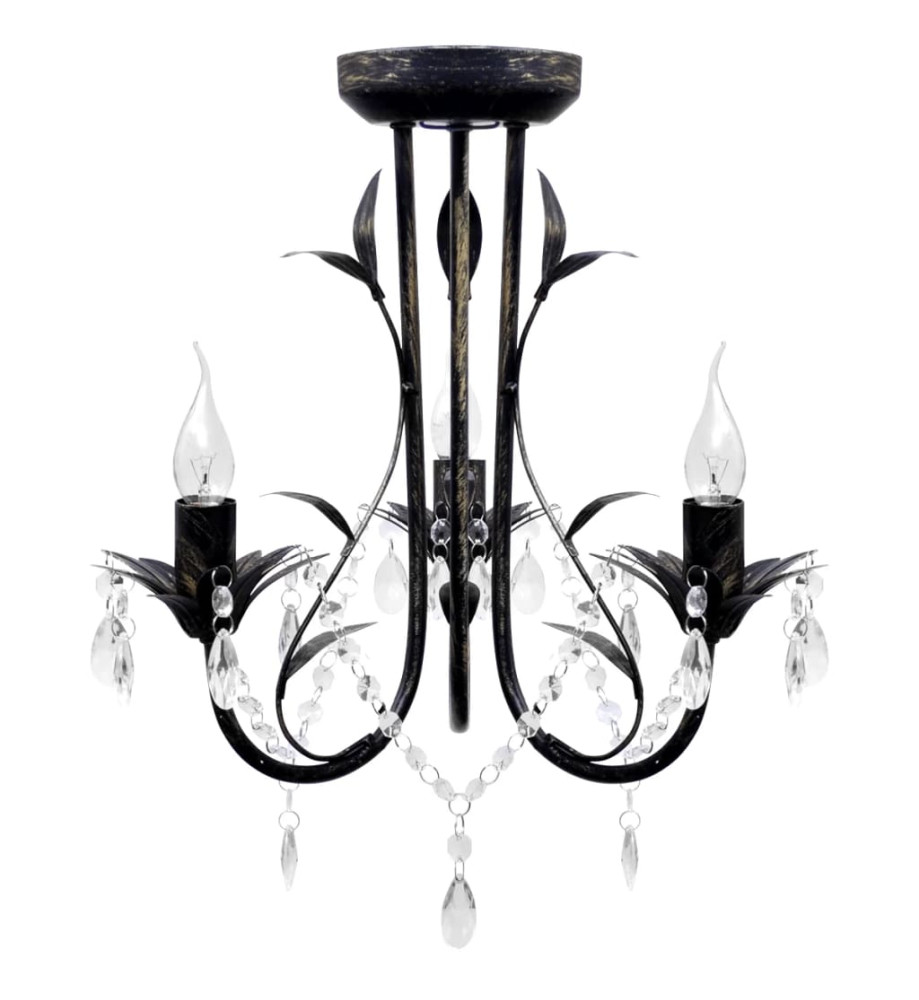 Lustre métal noir style art nouveau + perles crystal 3 x E14 Ampoules