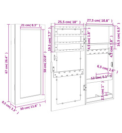 Armoire à bijoux avec miroir murale blanc 30x8,5x67 cm