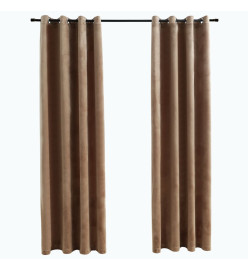 Rideaux occultants avec anneaux 2 pcs Velours Beige 140x245 cm