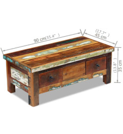 Table basse à tiroirs 90 x 45 x 35 cm Bois de récupération