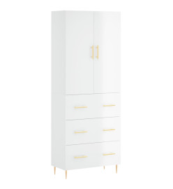 Buffet haut Blanc brillant 69,5x34x180 cm Bois d'ingénierie