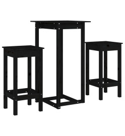 Ensemble de bar 3 pcs Noir Bois de pin massif