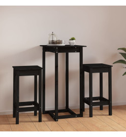 Ensemble de bar 3 pcs Noir Bois de pin massif