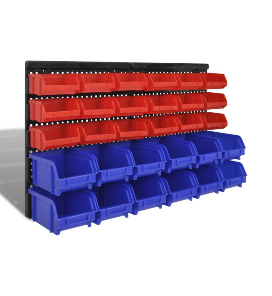 Jeu de paniers muraux de stockage Plastique 30pcs Bleu et rouge