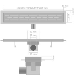 Drain de douche linéaire 2 pcs 630 x 140 mm Acier inoxydable